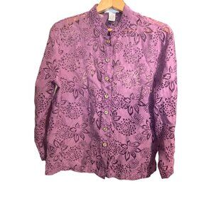 Draper's & Damons Women’s PETITE Small Textured Sheer Button Front Blouse Purple